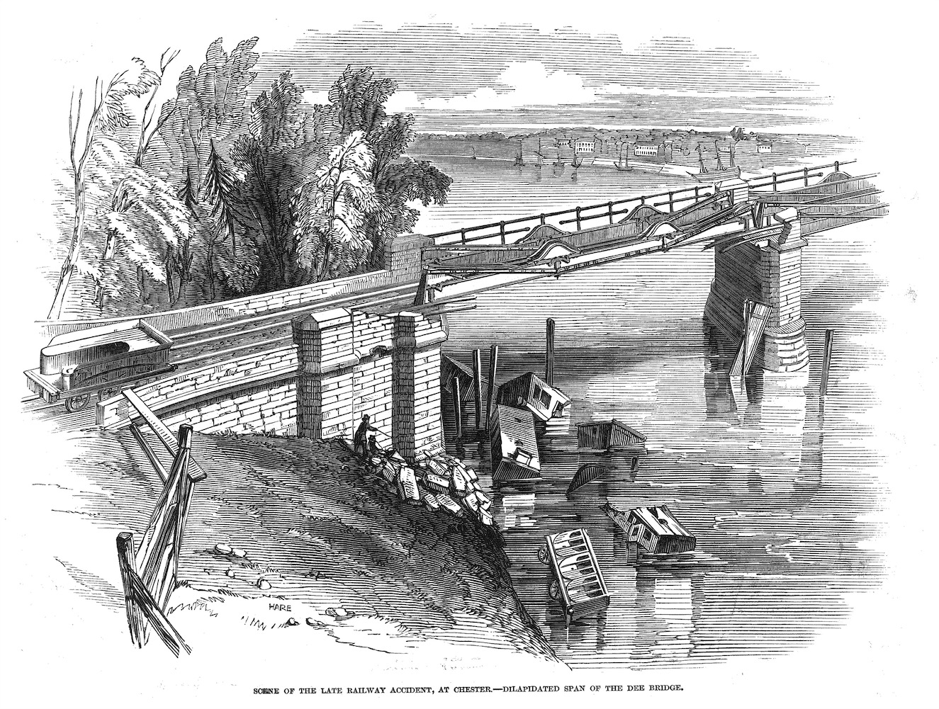 Etching of River Dee bridge disaster