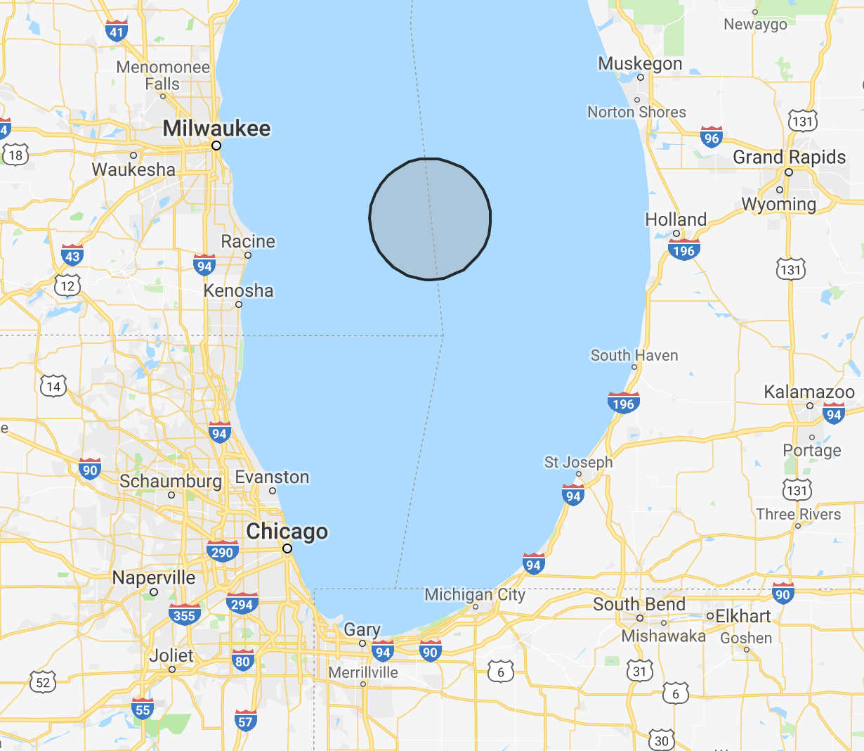 12-mile radius, Lake Michigan